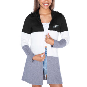 Women's Gameday Couture Black Philadelphia Eagles Tri-Blend Color Block Lightweight Cardigan Hoodie