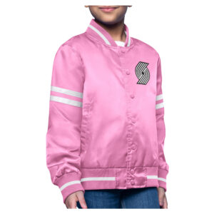 Youth Starter  Pink Portland Trail Blazers Printed Logo Varsity Satin Full-Snap Jacket