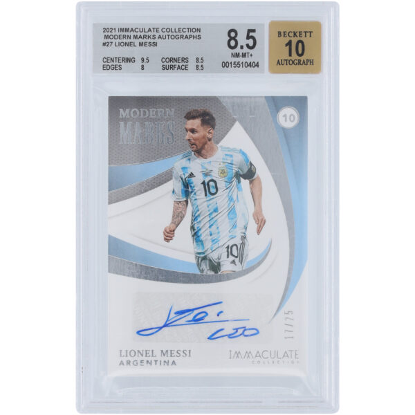 Lionel Messi Argentina National Team Autographed 2021 Panini Immaculate Collection Modern Marks #MM-LM #17/25 BGS Authenticated 8.5/10 Card - 9.5,8.5,8,8.5 Subgrades