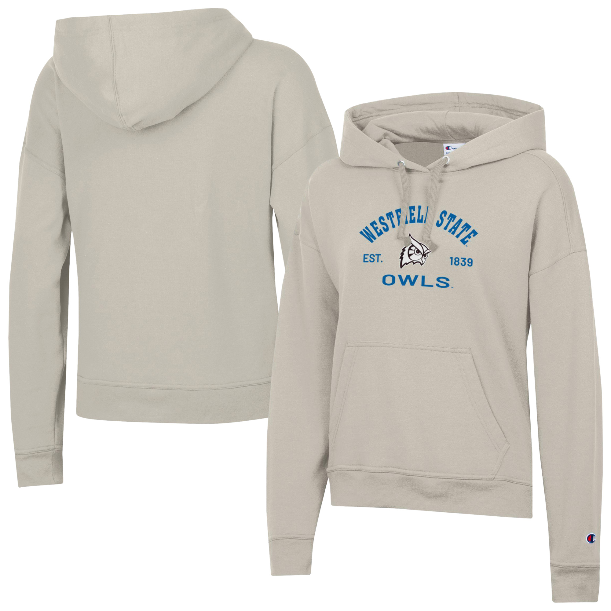 Women's Champion Oatmeal Westfield State Owls Powerblend Fleece Pullover Hoodie