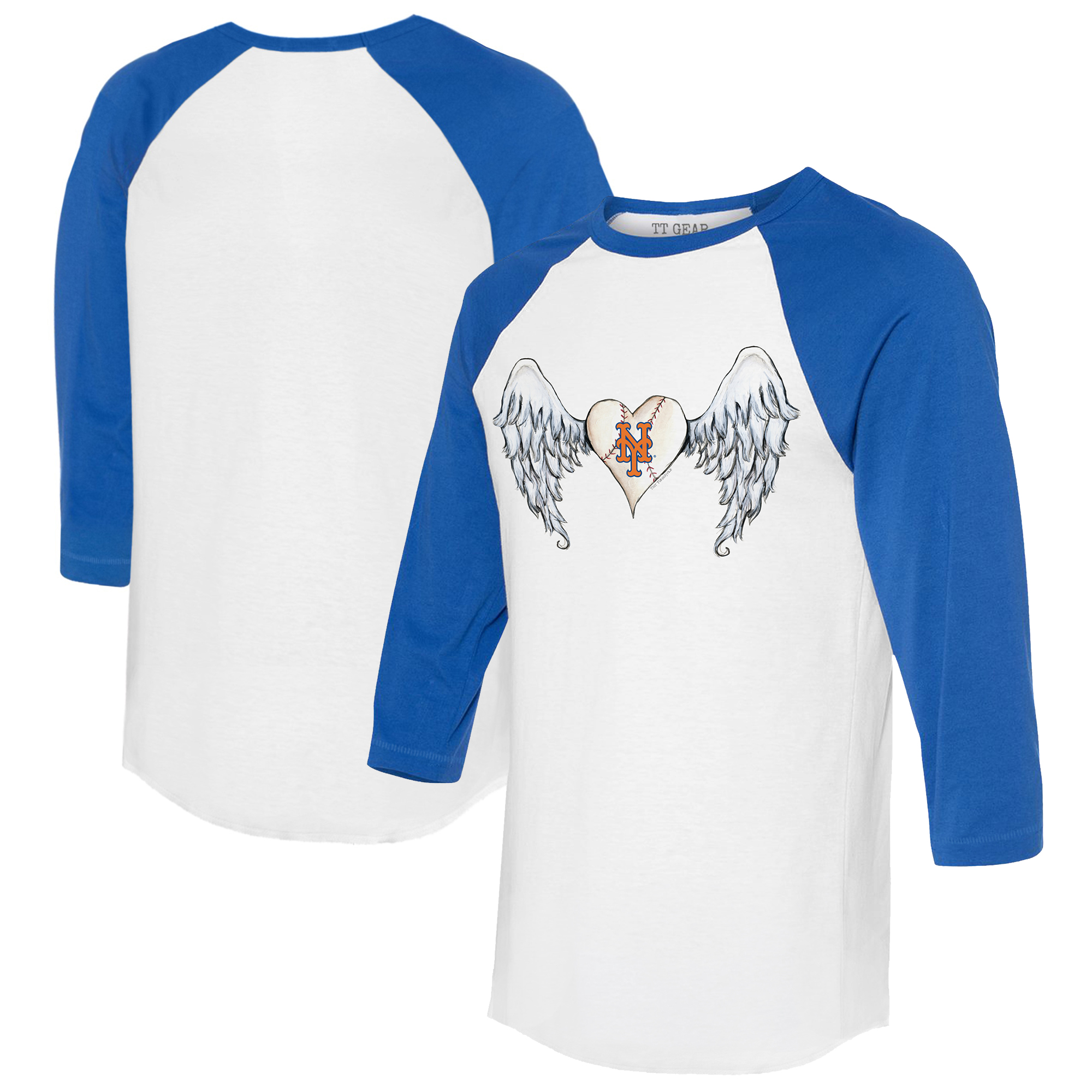Women's Tiny Turnip White/Royal New York Mets Angel Wings 3/4-Sleeve Raglan T-Shirt