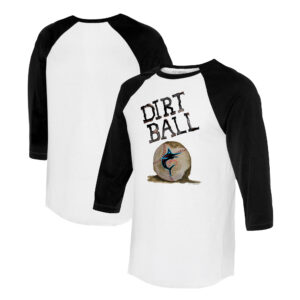 Women's Tiny Turnip  White/Black Miami Marlins Dirt Ball 3/4-Sleeve Raglan T-Shirt