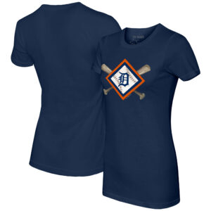 Women's Tiny Turnip Navy Detroit Tigers Diamond Cross Bats T-Shirt