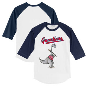 Infant Tiny Turnip White/Navy Cleveland Guardians Bronto Raglan 3/4 Sleeve T-Shirt