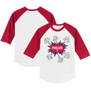 Youth Tiny Turnip White/Red Philadelphia Phillies Baseball Pow 3/4-Sleeve Raglan T-Shirt