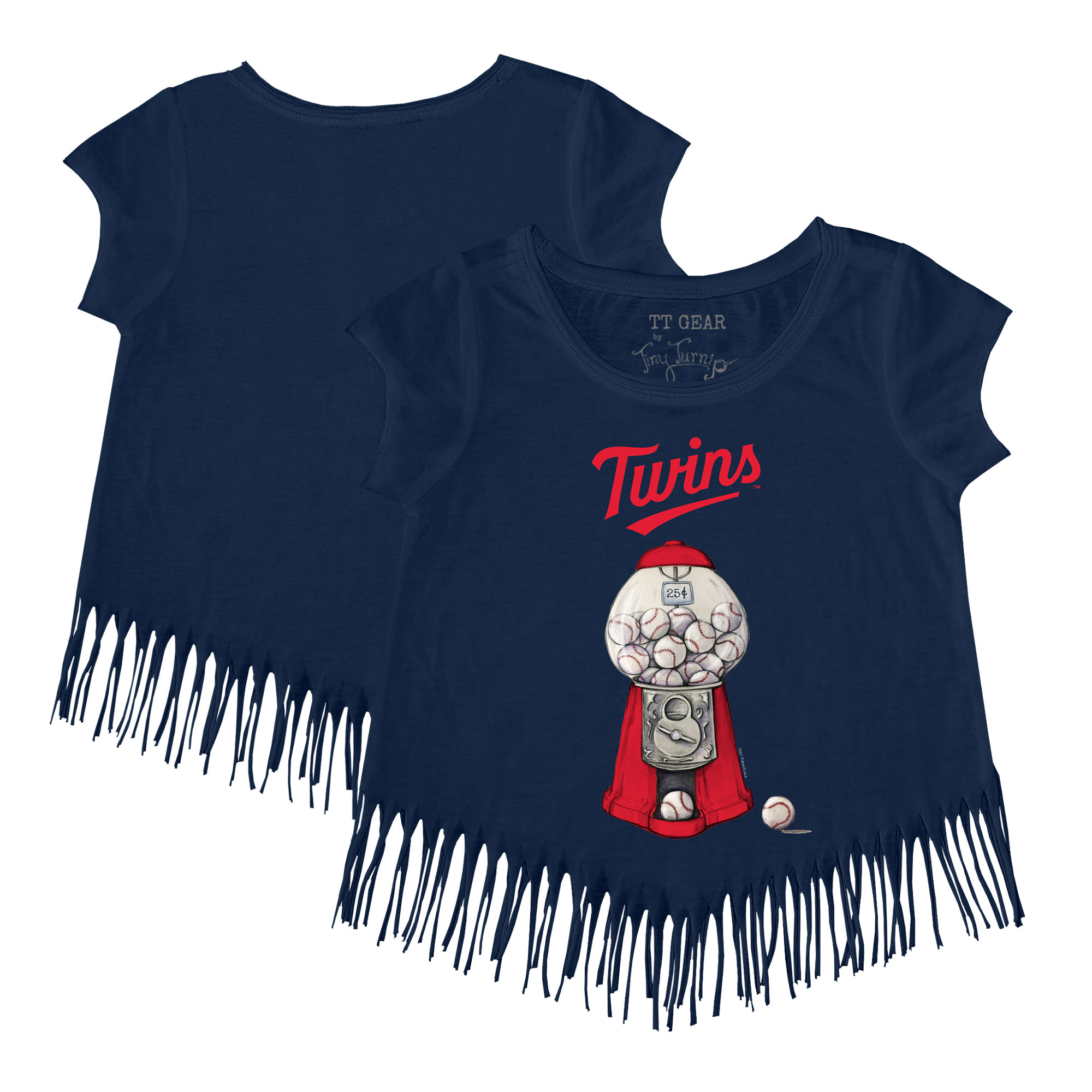 Girls Youth Tiny Turnip Navy Minnesota Twins Gumball Fringe T-Shirt