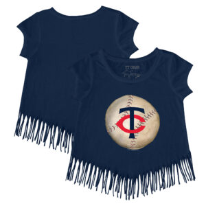 Girls Youth Tiny Turnip Navy Minnesota Twins Stitched Baseball Fringe T-Shirt