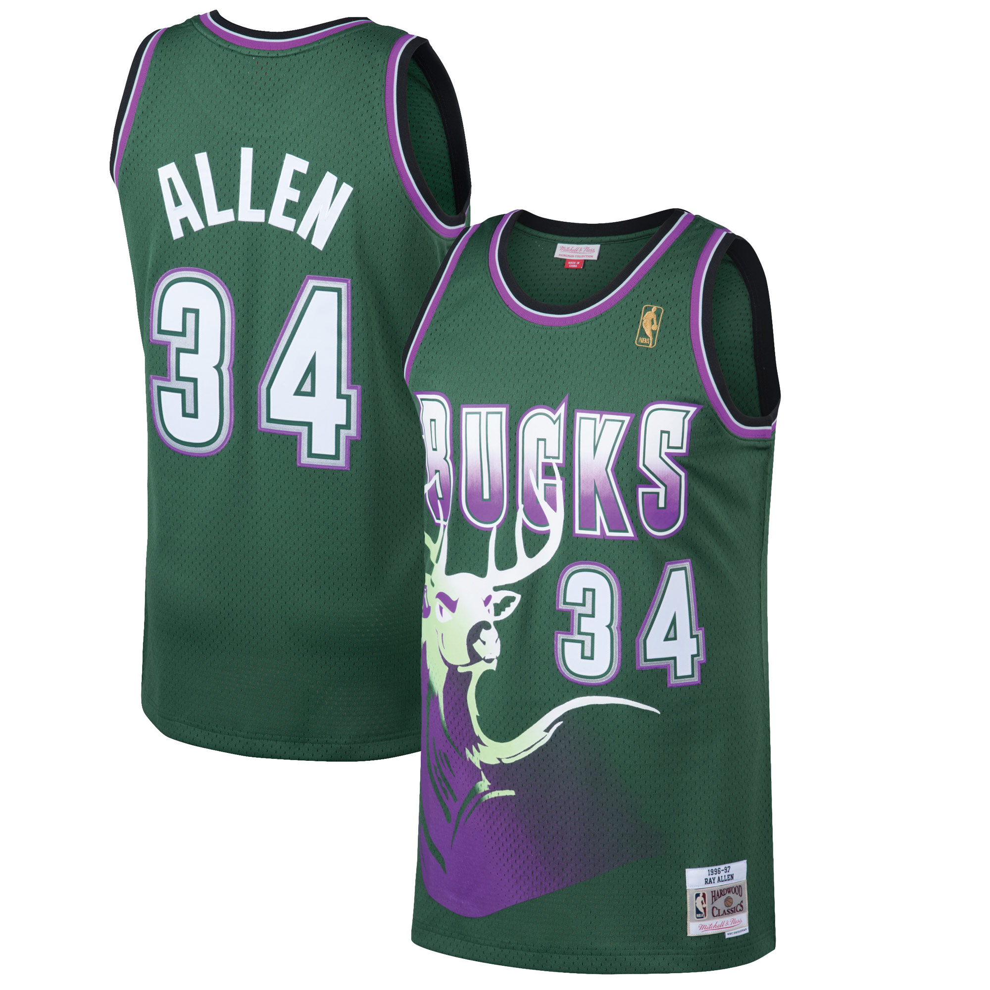Men's Mitchell & Ness Ray Allen Kelly Green Milwaukee Bucks 1996/97 Hardwood Classics Swingman Jersey