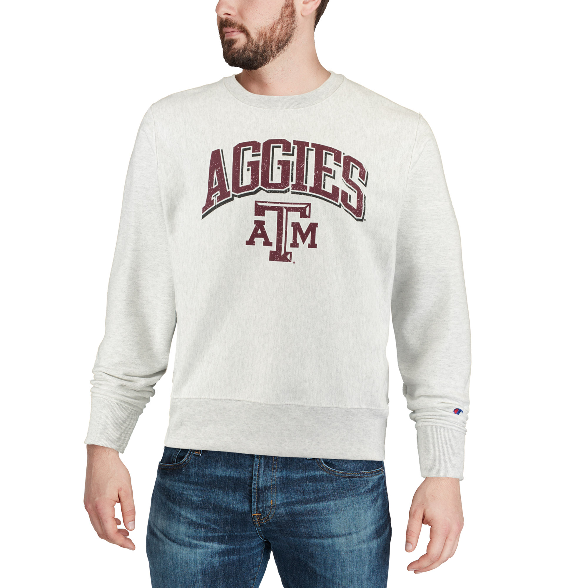 Men's Champion Gray Texas A&M Aggies Arch Over Logo Reverse Weave Pullover Sweatshirt - Image 10