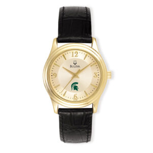 Women's Bulova Gold/Black Michigan State Spartans Stainless Steel Watch with Leather Band