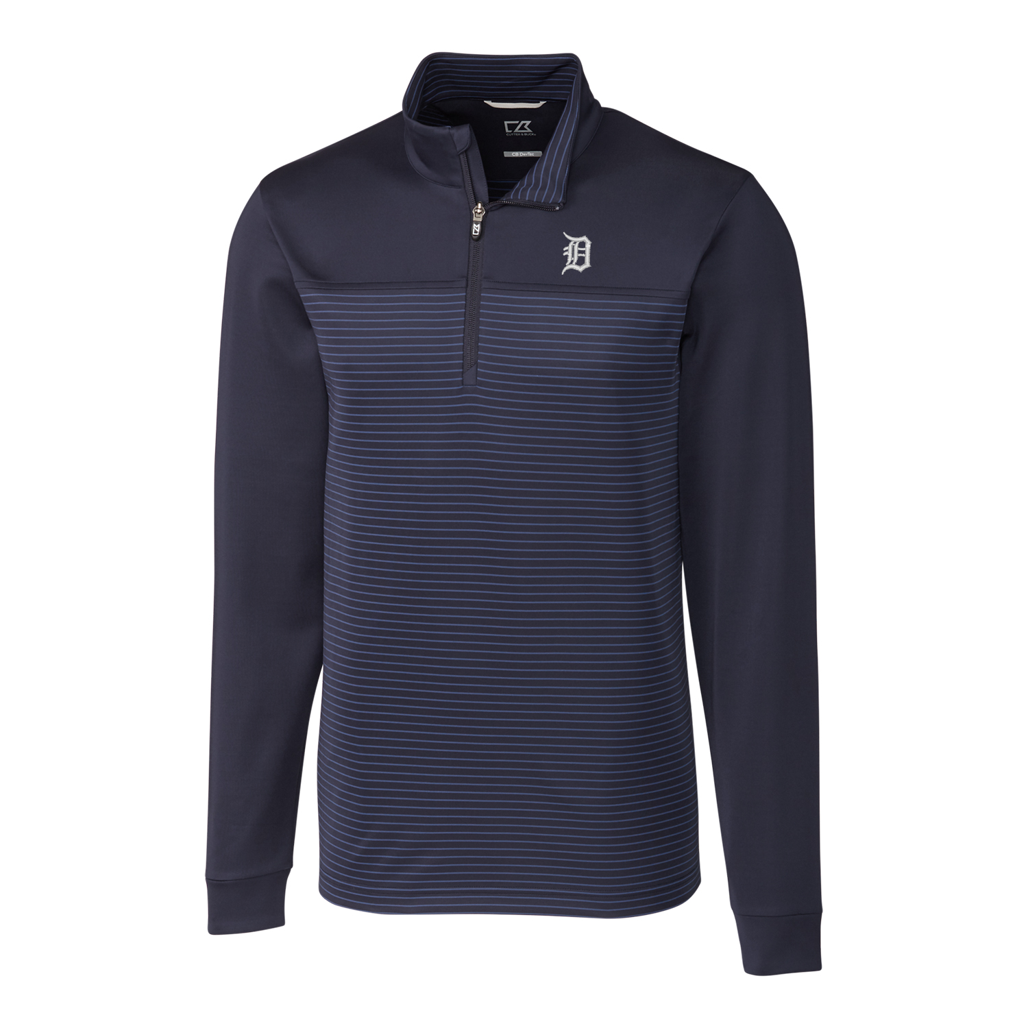 Men's Cutter & Buck Navy Detroit Tigers Big & Tall Traverse Stripe Half-Zip Pullover Jacket