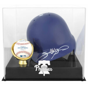 Philadelphia Phillies Batting Helmet with Ball Holder 2019 Logo Display Case