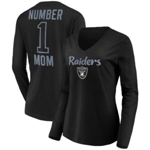 Women's Black Las Vegas Raiders #1 Mom Long Sleeve V-Neck T-Shirt