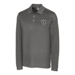 Men's Cutter & Buck Gray Las Vegas Raiders Advantage Long Sleeve Polo