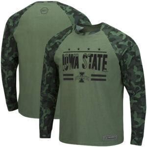 Men's Colosseum Olive/Camo Iowa State Cyclones OHT Military Appreciation Slim-Fit Raglan Long Sleeve T-Shirt