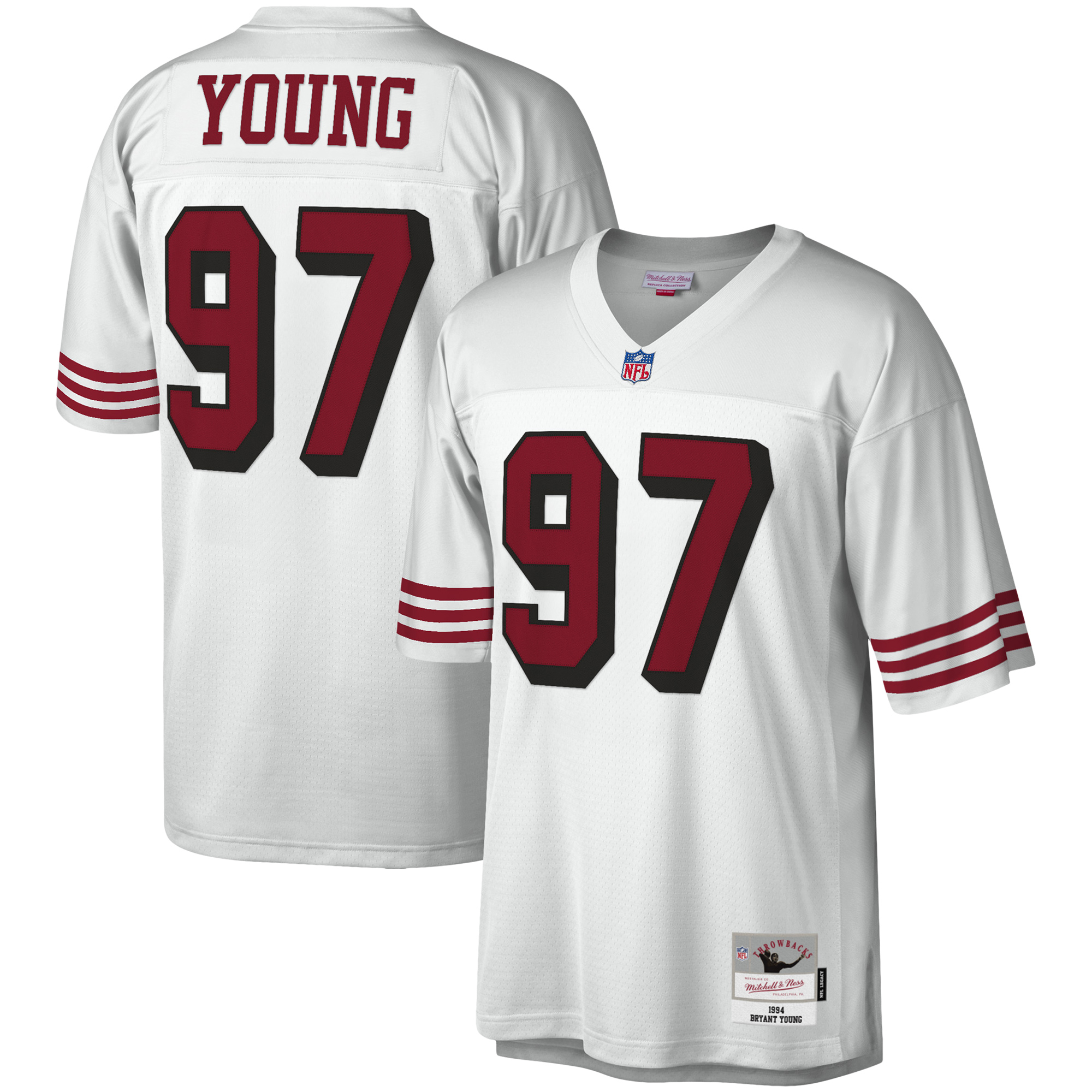 Men's Mitchell & Ness Bryant Young White San Francisco 49ers Legacy Replica Jersey - Image 2