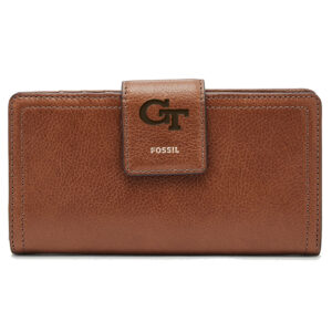 Women's Fossil Brown Georgia Tech Yellow Jackets Leather Logan RFID Tab Clutch