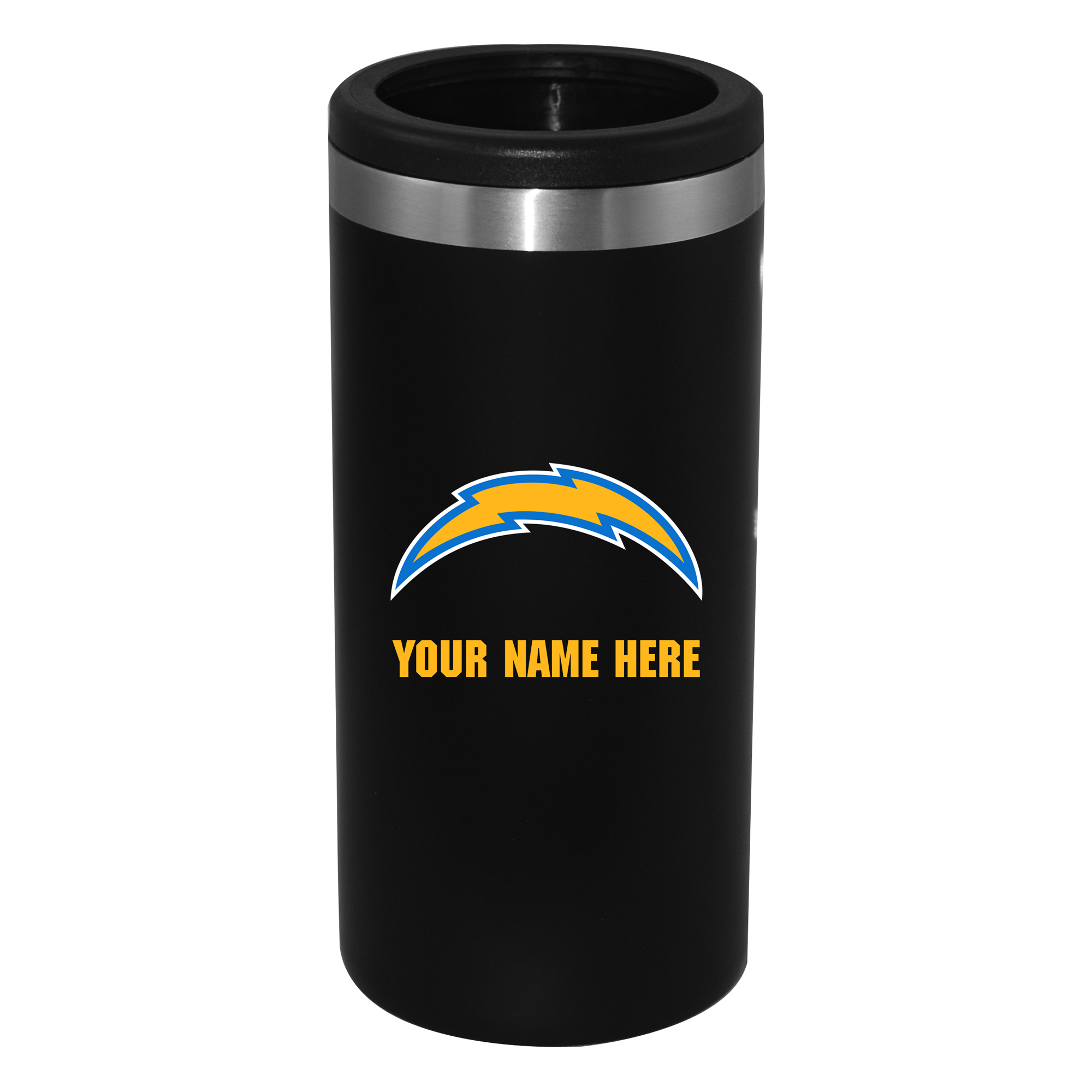 Black Los Angeles Chargers 12oz. Personalized Slim Can Holder