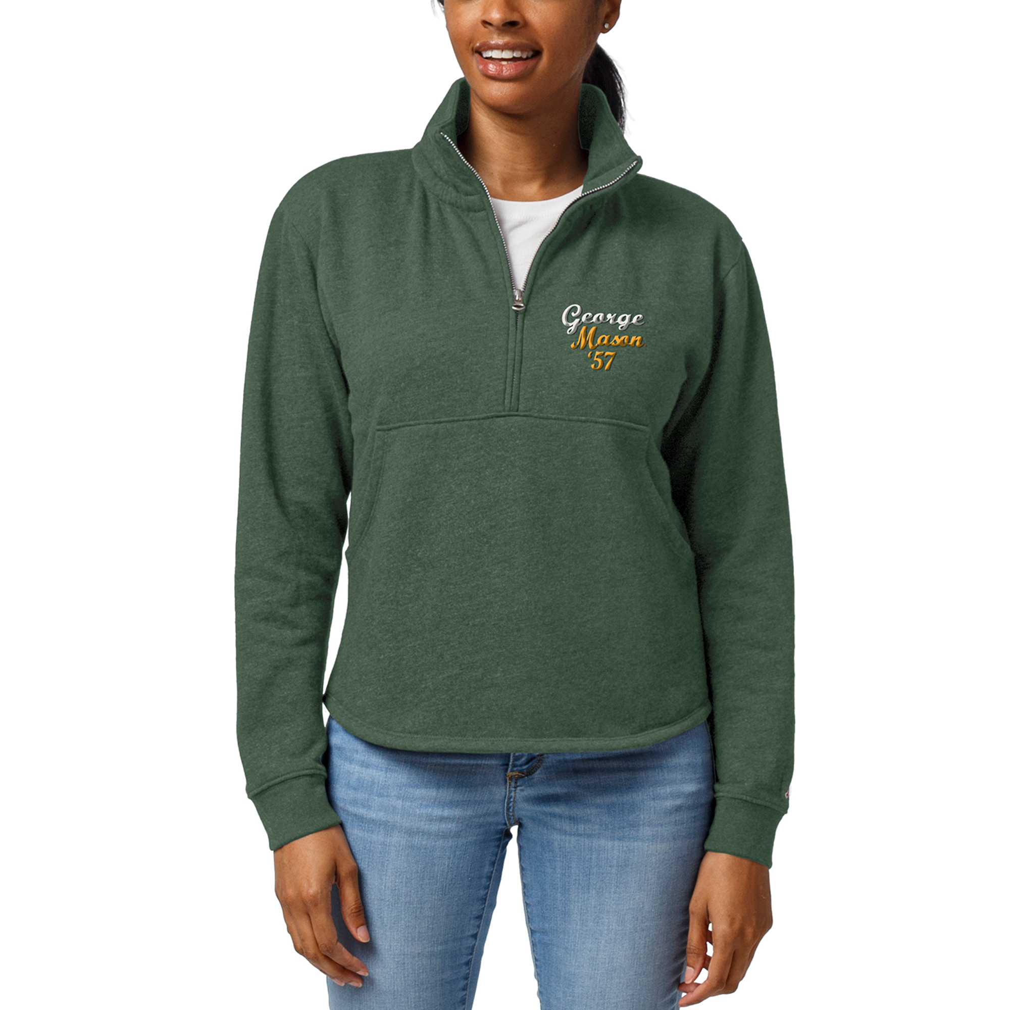Women's League Collegiate Wear Heathered Green George Mason Patriots Logo Victory Springs Half-Zip Pullover Jacket
