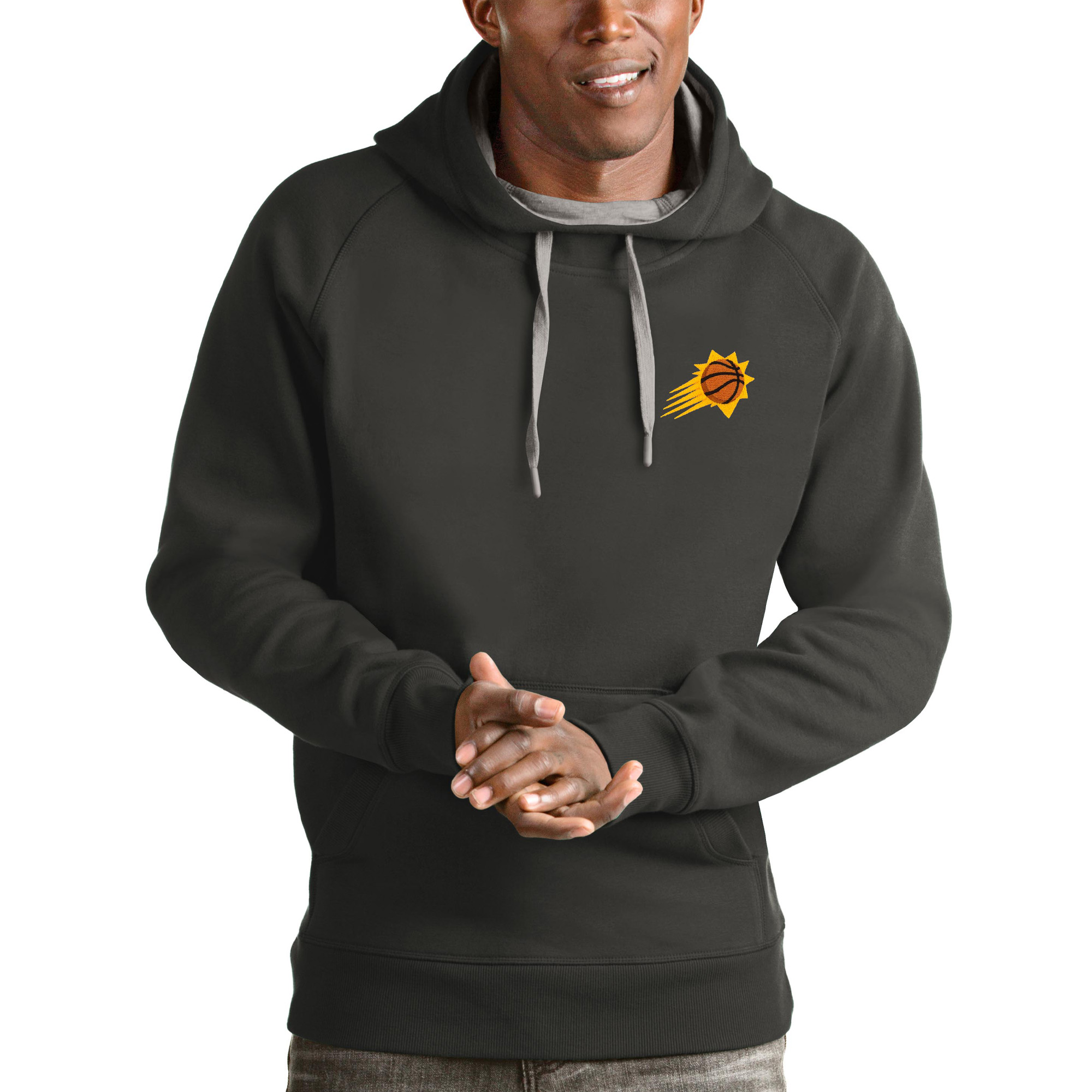 Men's Antigua Charcoal Phoenix Suns Victory Pullover Hoodie