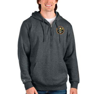 Men's Antigua Heathered Charcoal Denver Nuggets Action Quarter-Zip Pullover Hoodie