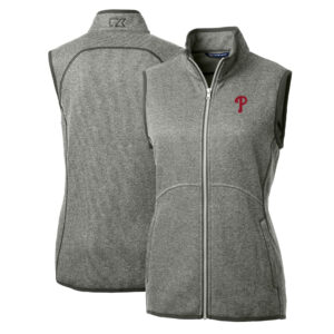 Women's Cutter & Buck Heathered Gray Philadelphia Phillies Mainsail Sweater-Knit Full-Zip Vest