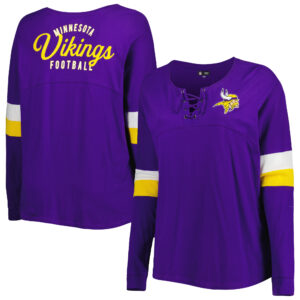 Women's New Era Purple Minnesota Vikings Plus Size Athletic Varsity Lace-Up V-Neck Long Sleeve T-Shirt