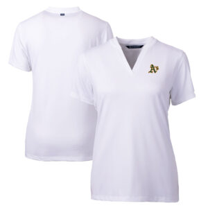 Women's Cutter & Buck White Oakland Athletics DryTec Forge Stretch V-Neck Blade Top