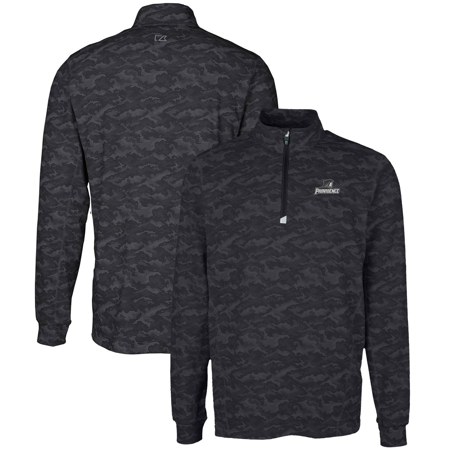 Men's Cutter & Buck Black Providence Friars Big & Tall Traverse Camo Print Stretch Quarter-Zip Pullover Top