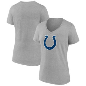 Women's Heather Gray Indianapolis Colts Primary Team Logo V-Neck T-Shirt