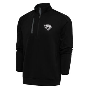 Men's Antigua Black/Charcoal Jacksonville Jaguars Metallic Logo Generation Quarter-Zip Pullover Top