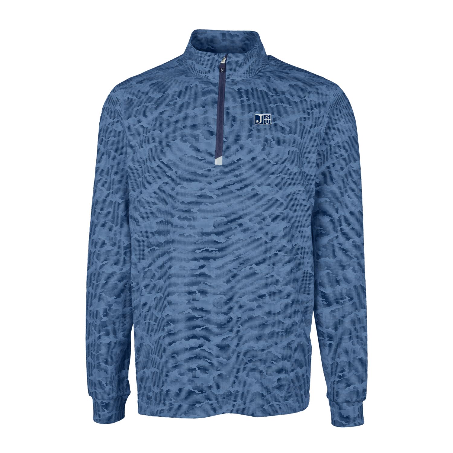 Men's Cutter & Buck Navy Jackson State Tigers Traverse Camo Print Stretch Quarter-Zip Pullover Top - Image 3