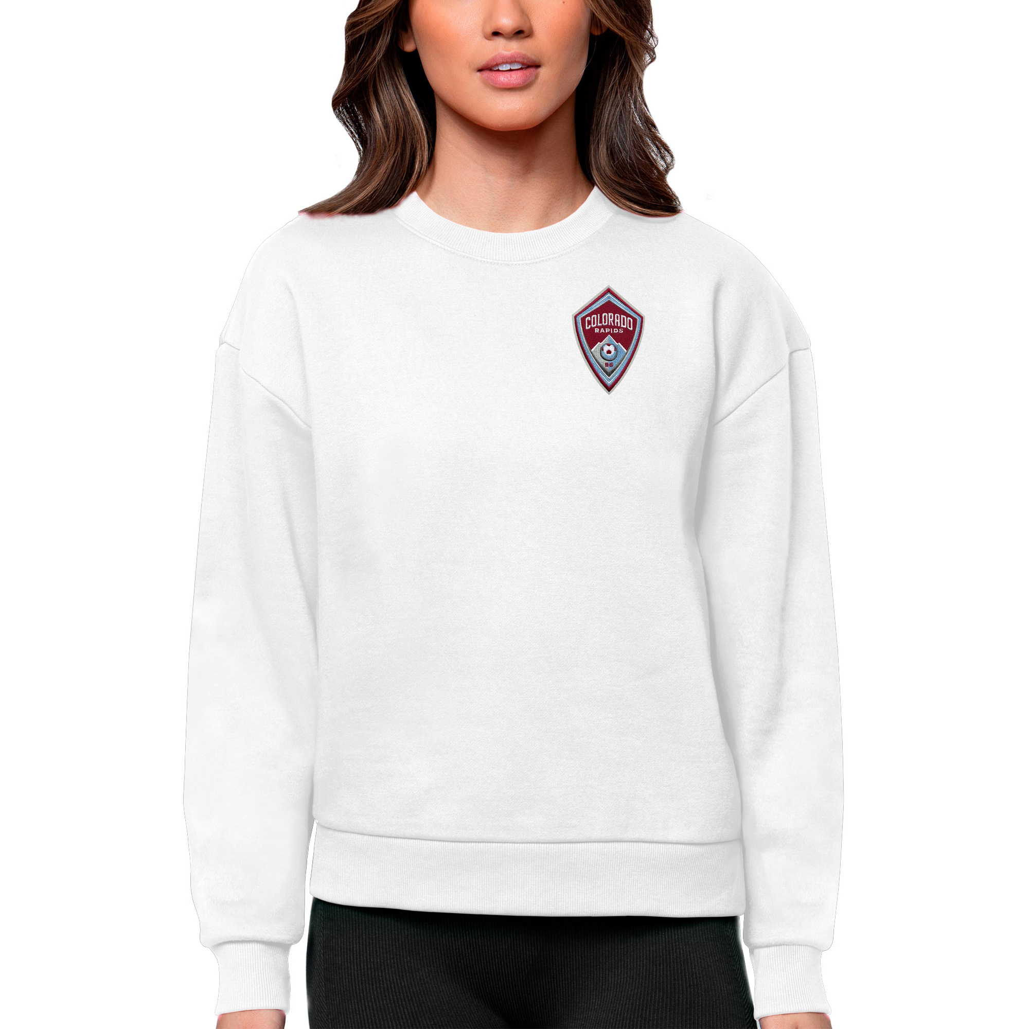Women's Antigua White Colorado Rapids Team Logo Victory Pullover Sweatshirt
