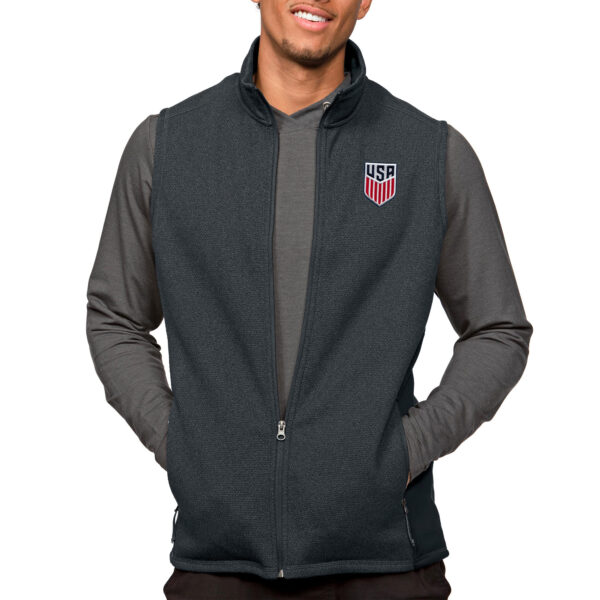 Men's Antigua Heather Charcoal USMNT Course Full-Zip Vest