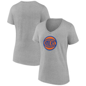 Women's Heather Gray New York Knicks Alternate Logo V-Neck T-Shirt