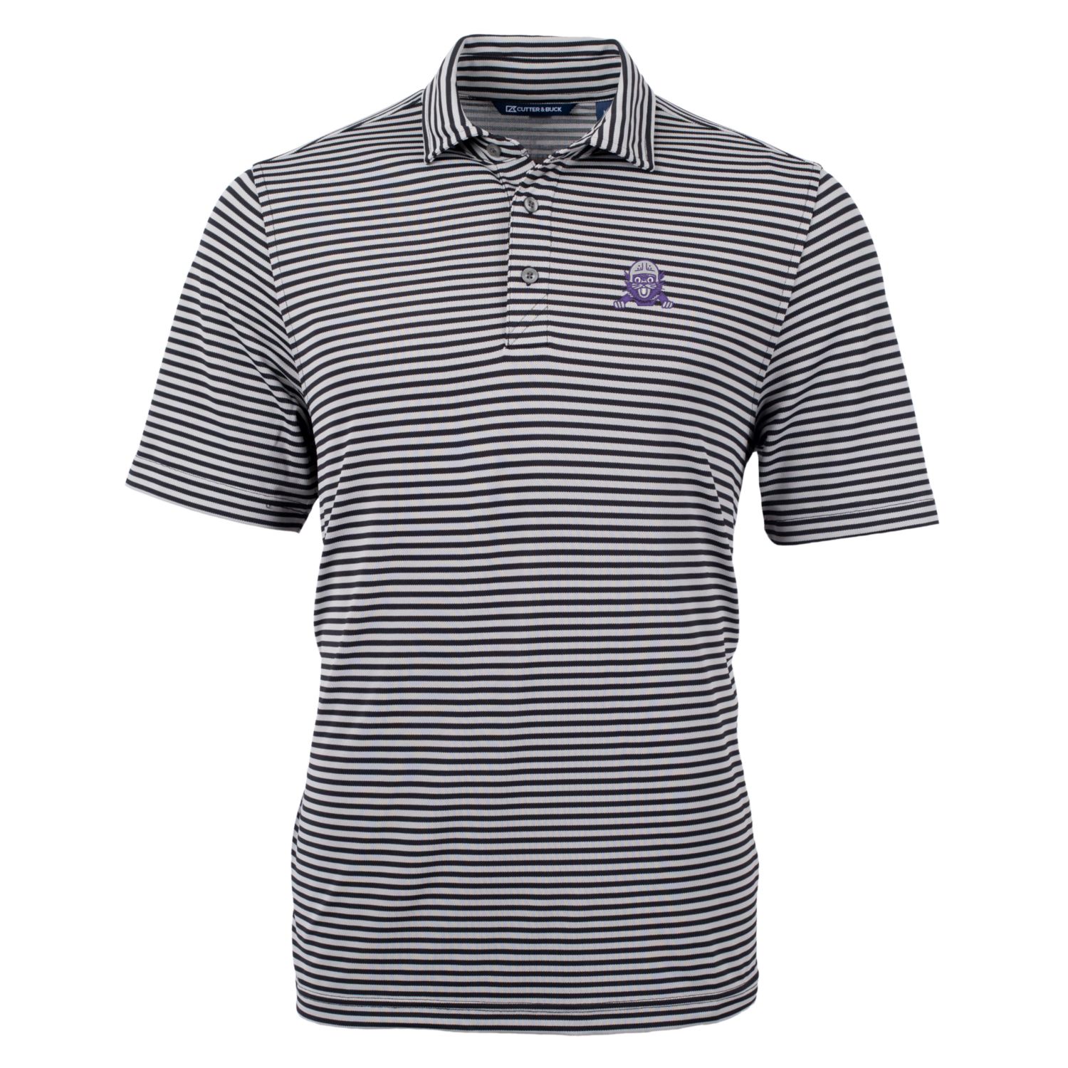 Men's Cutter & Buck Black Northwestern Wildcats Big & Tall Team Logo Virtue Eco Pique Stripe Recycled Polo - Image 5