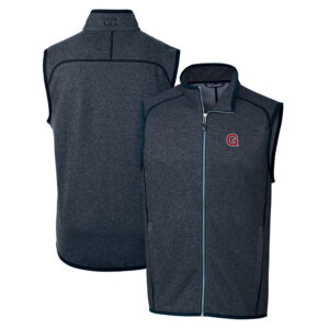 Men's Cutter & Buck Heather Navy Gonzaga Bulldogs Mainsail Sweater-Knit Full-Zip Vest
