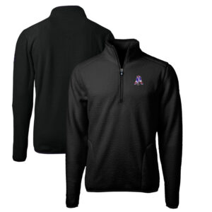 Men's Cutter & Buck Black New England Patriots Throwback Eco Sherpa Fleece Quarter-Zip Pullover Jacket