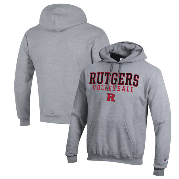 Men's Champion Heather Gray Rutgers Scarlet Knights Stack Logo Volleyball Powerblend Pullover Hoodie