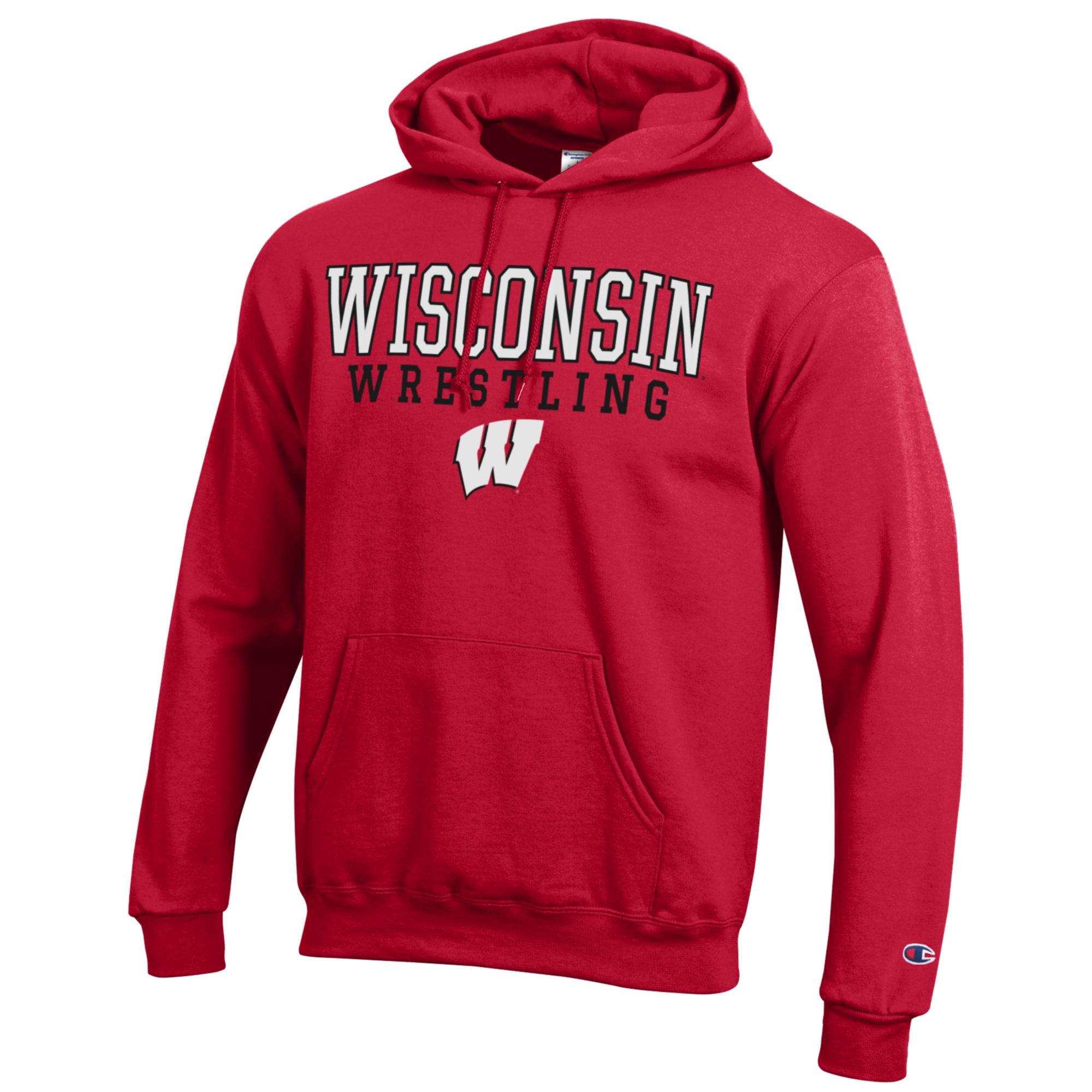 Men's Champion Red Wisconsin Badgers Wrestling Stack Logo Powerblend Pullover Hoodie - Image 6