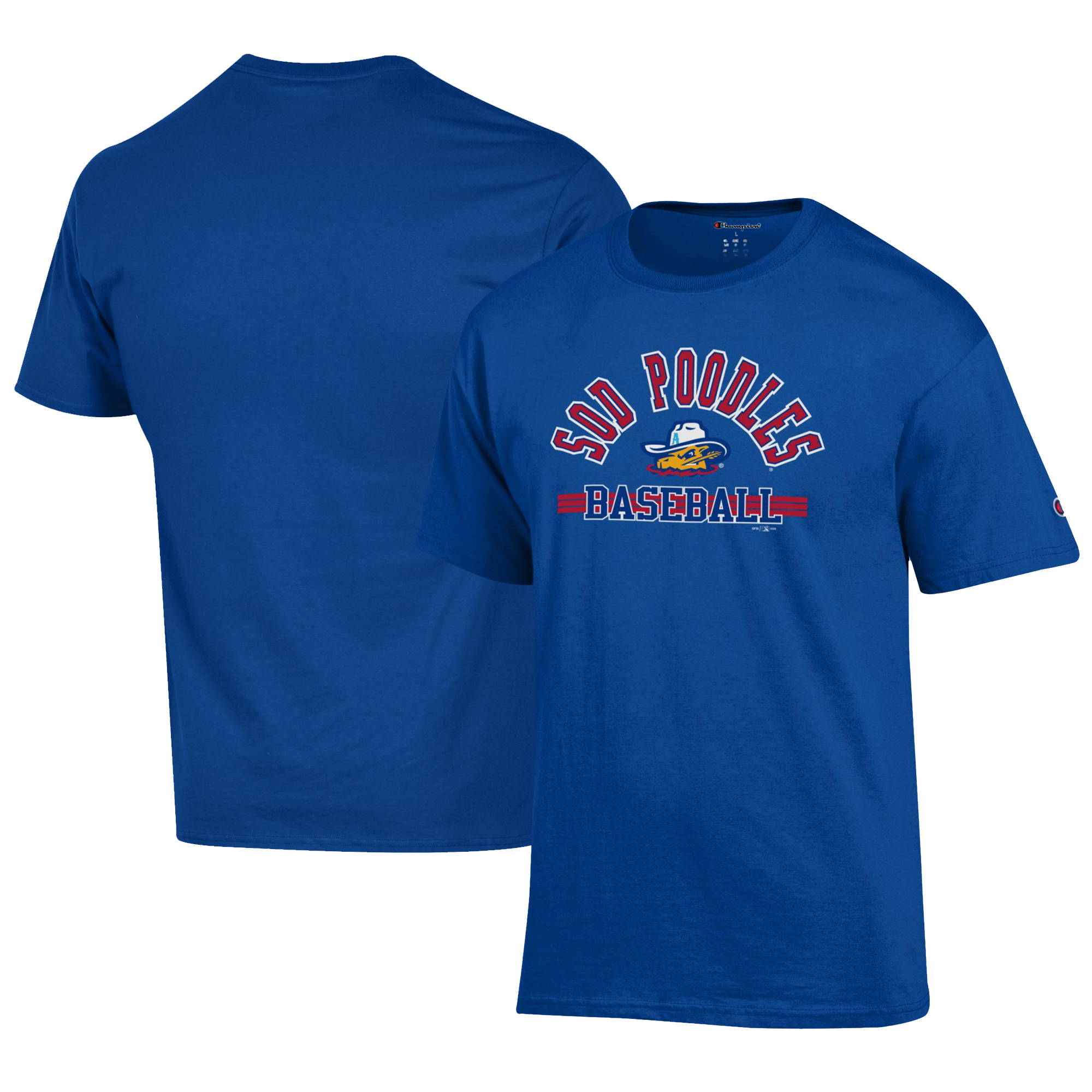 Men's Champion Royal Amarillo Sod Poodles Logo Jersey T-Shirt