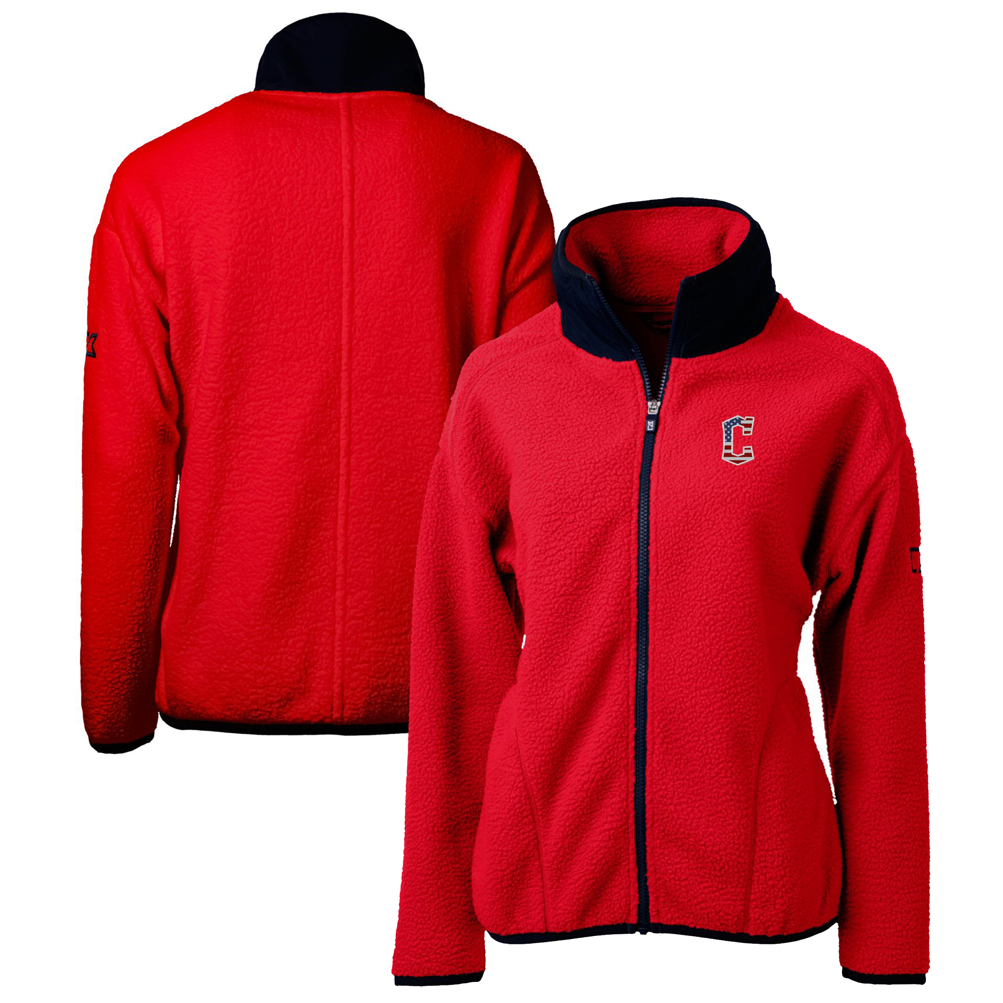 Women's Cutter & Buck Red Cleveland Guardians Americana Logo Cascade Eco Sherpa Full-Zip Fleece Jacket