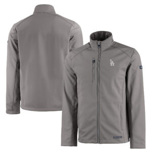 Men's Cutter & Buck Gray Los Angeles Dodgers Evoke Eco Softshell Recycled Full-Zip Jacket