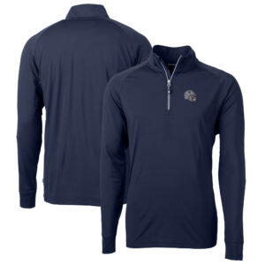 Men's Cutter & Buck  Navy New England Patriots Helmet Adapt Eco Knit Stretch Recycled Quarter-Zip Pullover Top