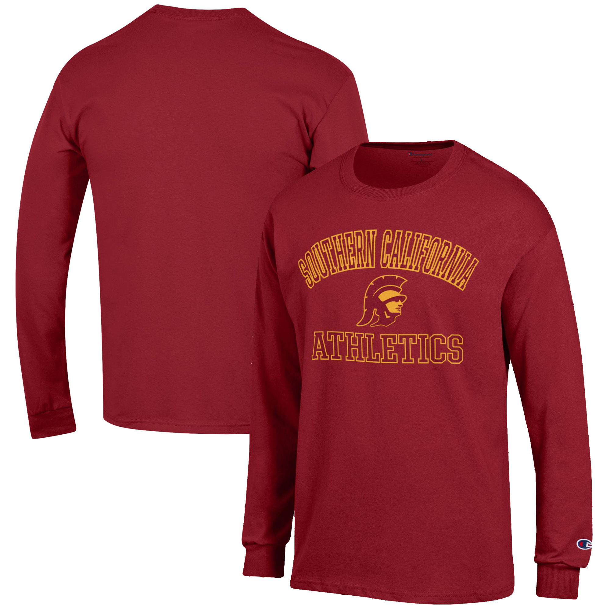 Men's Champion Cardinal USC Trojans Athletics Logo Long Sleeve T-Shirt