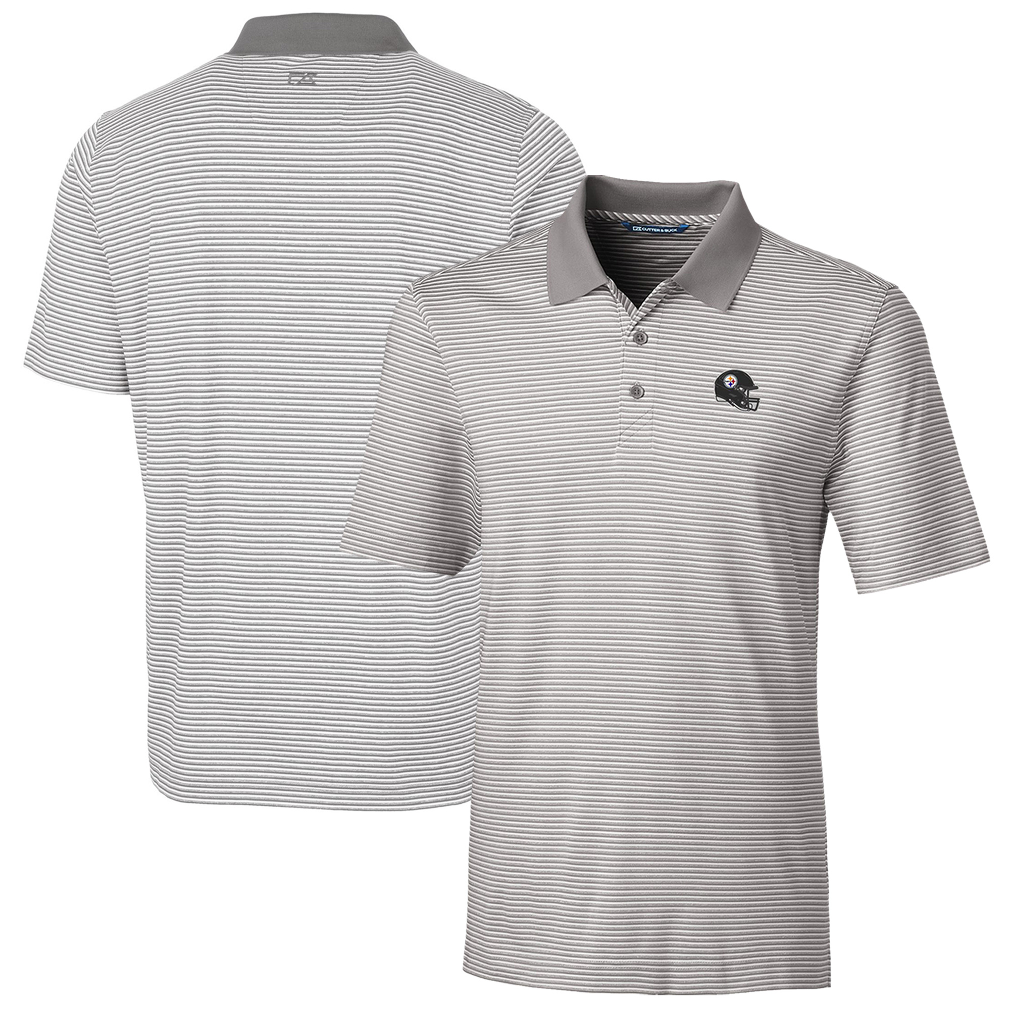 Men's Cutter & Buck Silver Pittsburgh Steelers Helmet Forge Tonal Stripe Stretch Polo