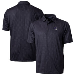 Men's Cutter & Buck  Black Minnesota Vikings Helmet Pike Double Dot Print Stretch Polo