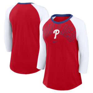 Women's Nike Red/White Philadelphia Phillies Knockout Arch 3/4-Sleeve Raglan Tri-Blend T-Shirt