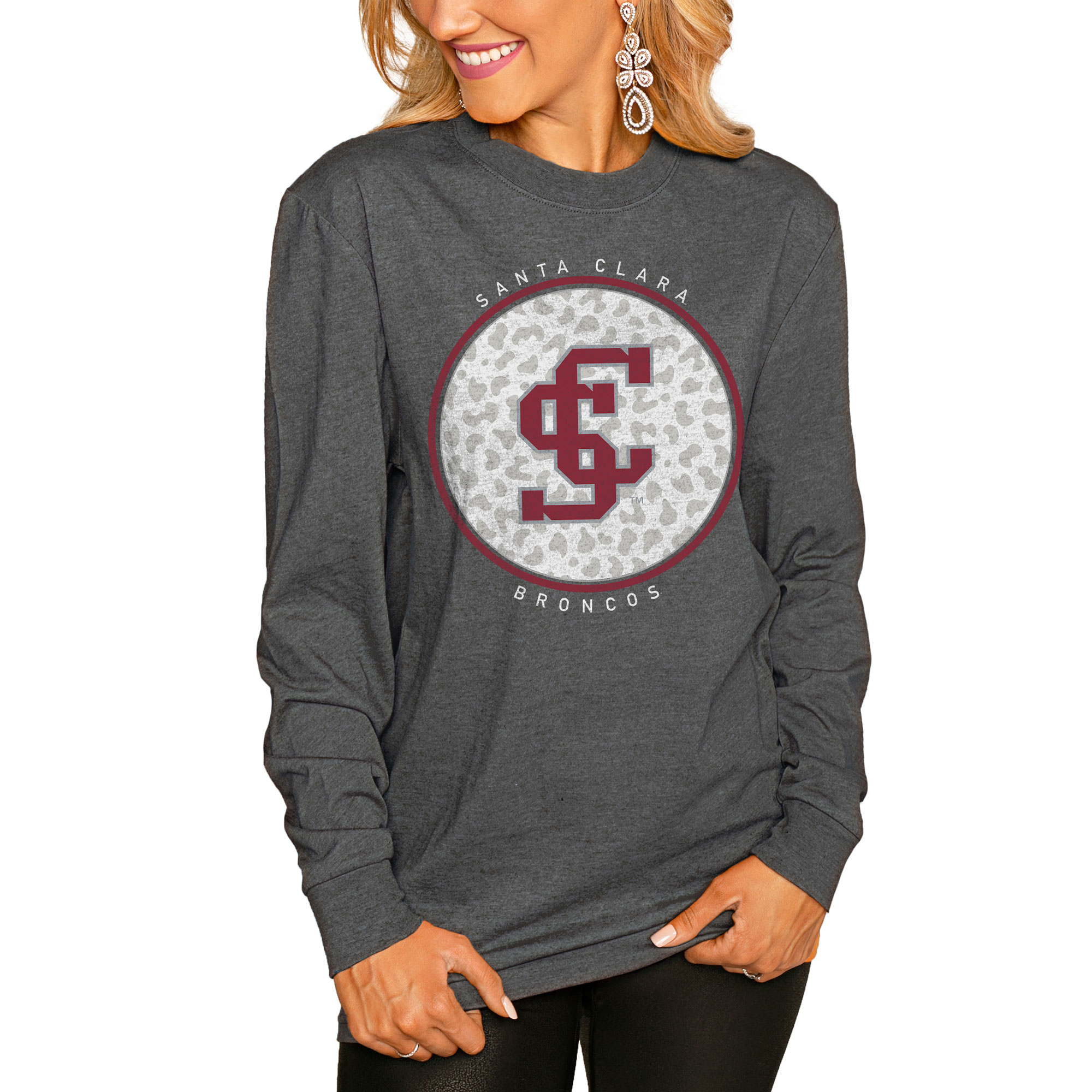 Women's Gameday Couture Charcoal Santa Clara Broncos Circle Graphic Fitted Long Sleeve T-Shirt