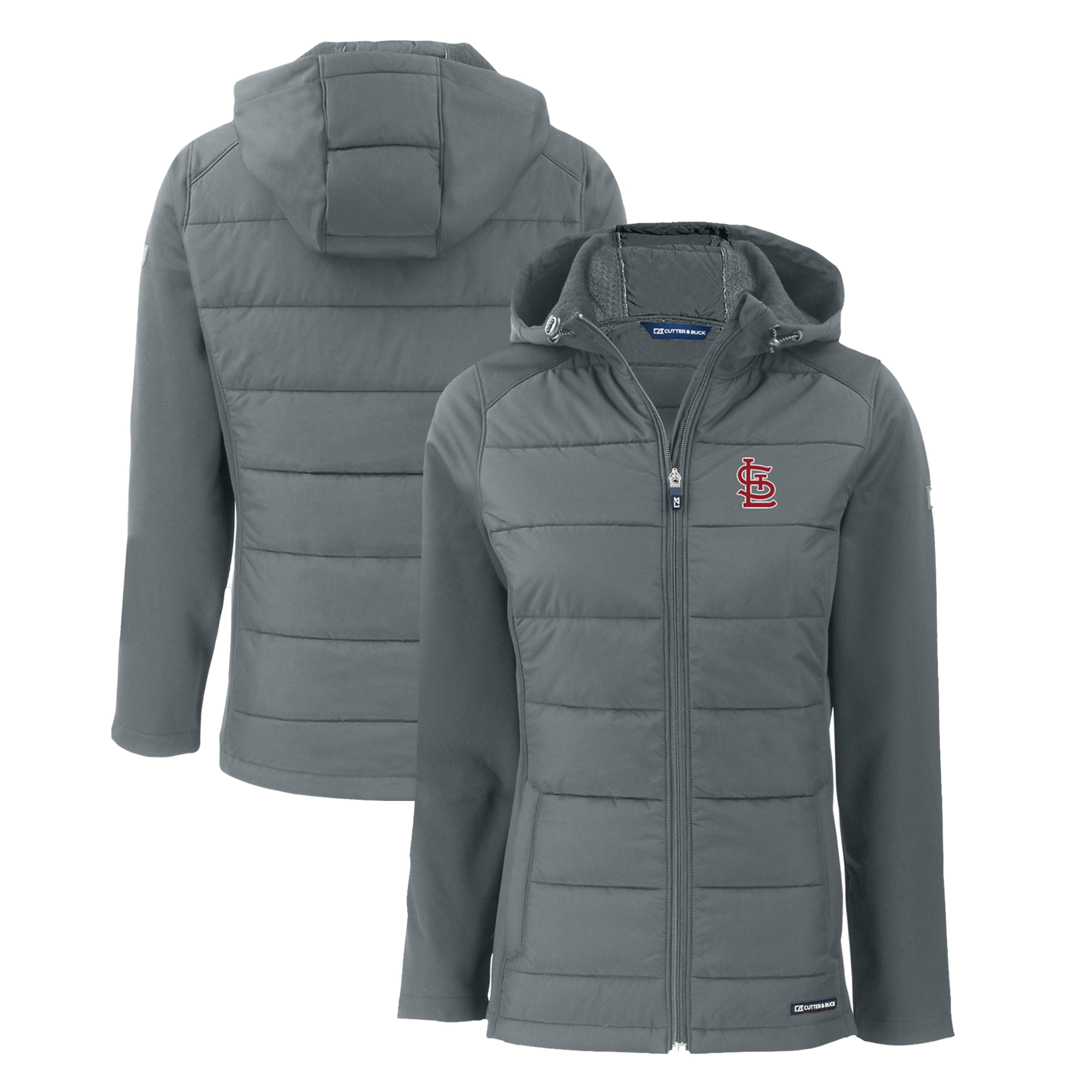 Women's Cutter & Buck Steel St. Louis Cardinals Evoke Hybrid Eco Softshell Recycled Full-Zip Hoodie Jacket